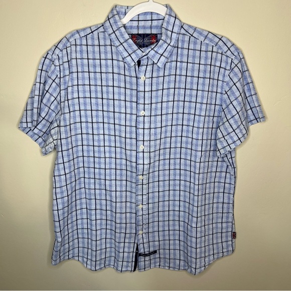 English Laundry Men’s Blue Plaid Linen Blend Button Up Shirt size large - Picture 1 of 10
